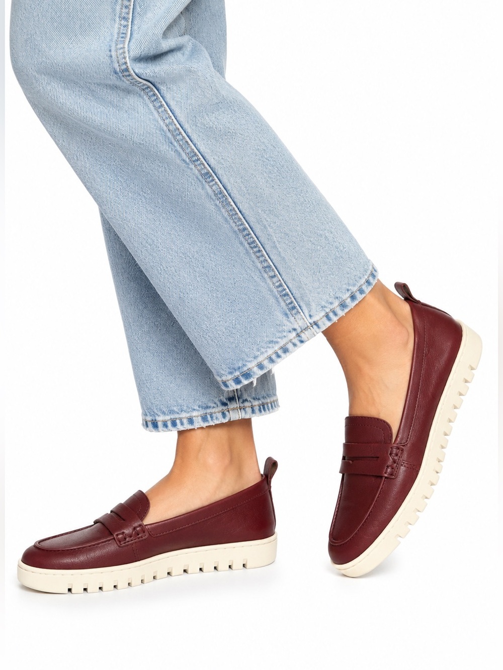 Vionic Uptown Burgundy Leather Penny Loafers Wide 7